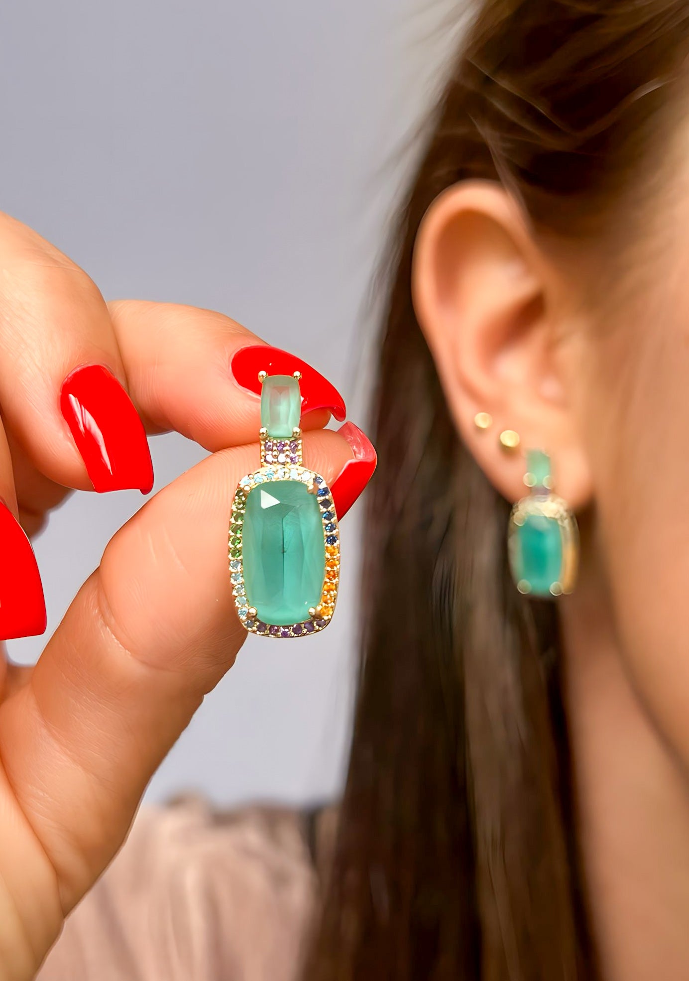Turquoise Stud Earrings with Rhinestones – Lacosta Jewelry